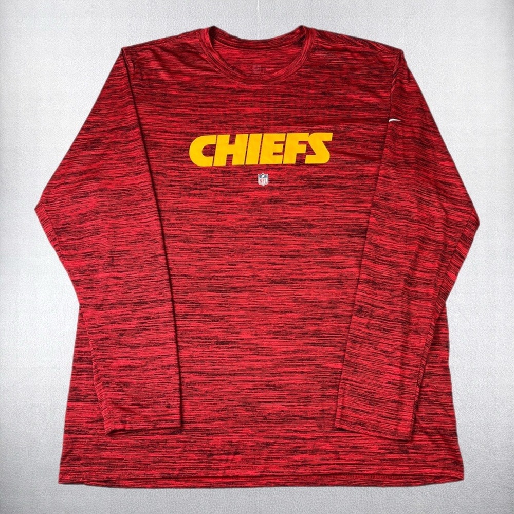 Nike Kansas City Chiefs Shirt Mens 2XL Red Long Sleeve Heathered NFL Dri-Fit